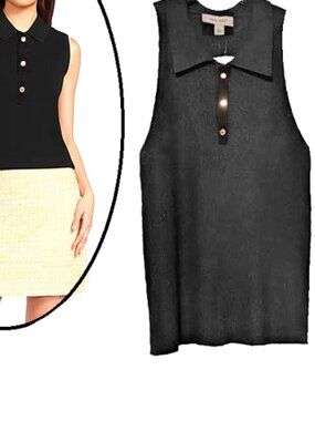 NWT Nine West Polo Collar Sleeveless Black Knit Tank Top Size Large NWT